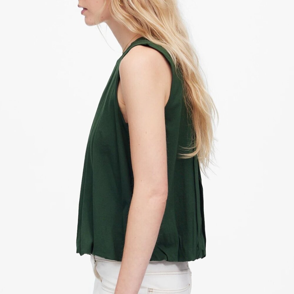 Madewell Sleeveless Crewneck Lightweight Jersey Bubble Hem Top Green Size XS NWT - Picture 3 of 8
